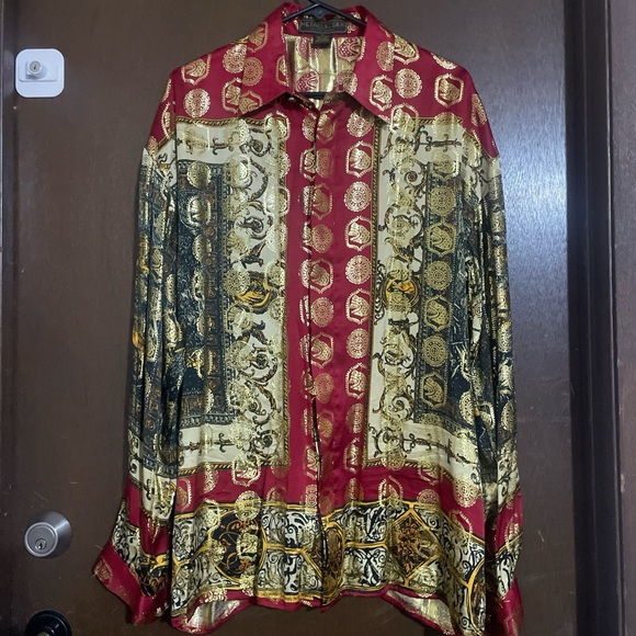 Vintage Style Red and Gold Button-Up Shirt
